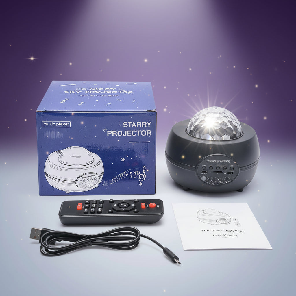 Projecteur Ciel Étoilé 3-en-1 : Veilleuse LED, Ambiance Magique & Haut-Parleur Bluetooth Sans Fil - AstralLuminance