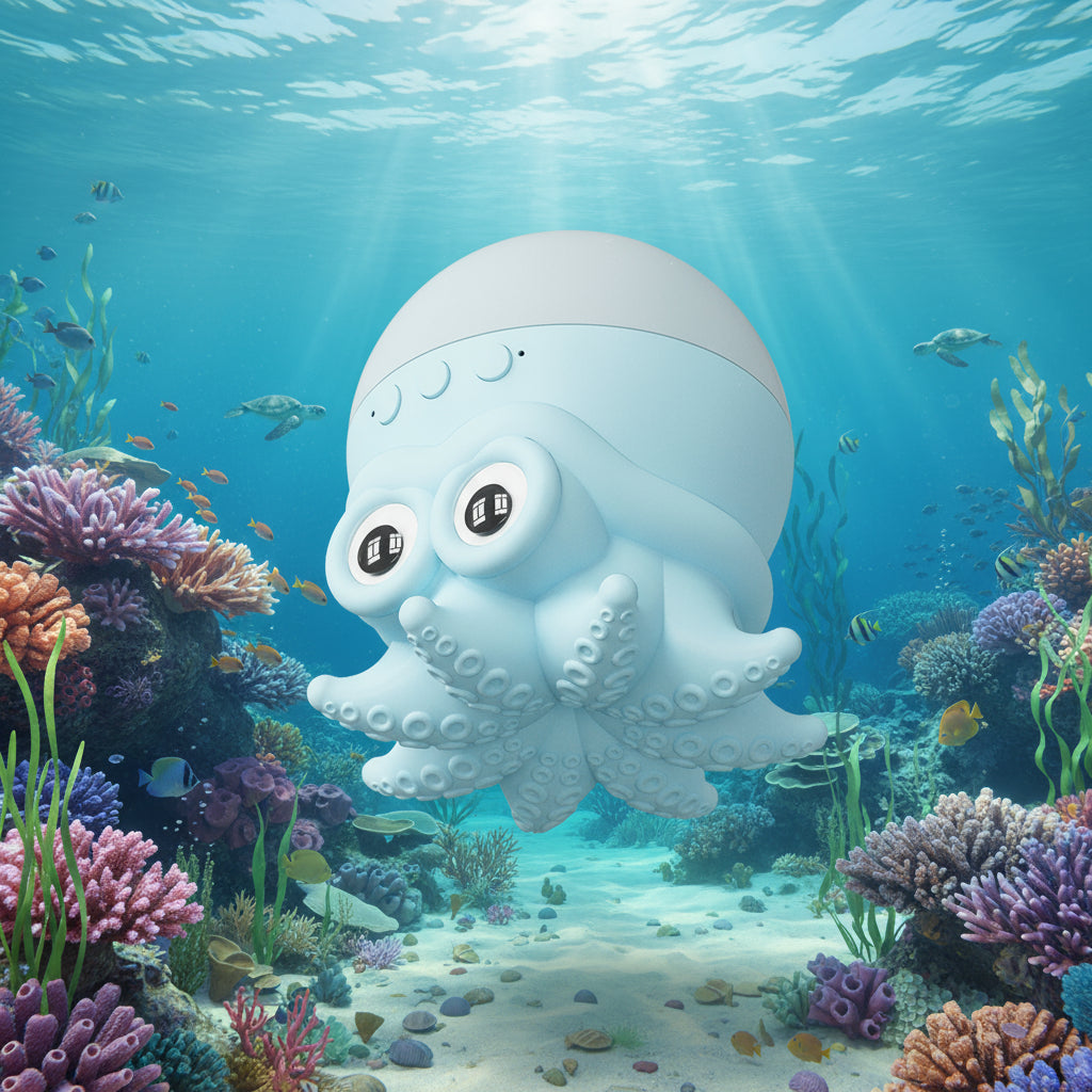 Lampe de Chevet Poulpe Mignon : Projection d’Ondulations d’Eau & Lumière d’Ambiance Relaxante - AstralLuminance