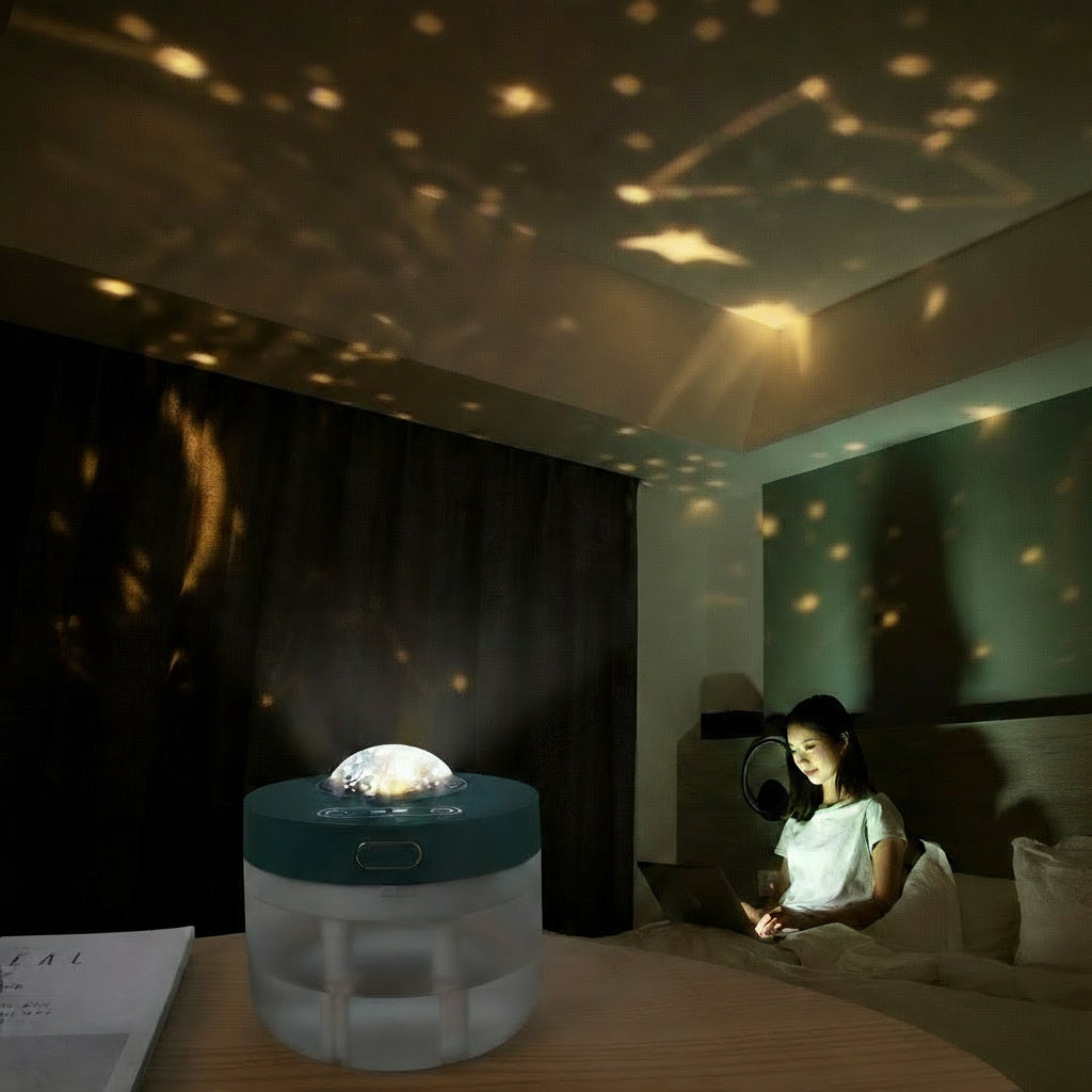 Veilleuse Rotative 3-en-1 : Humidificateur, Projection Ciel Étoilé & Portable Rechargeable pour une Chambre Magique - AstralLuminance