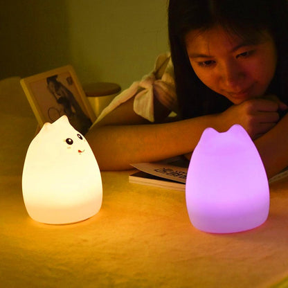 Veilleuse LED Chat Silicone Tactile - 7 Couleurs Rechargeable