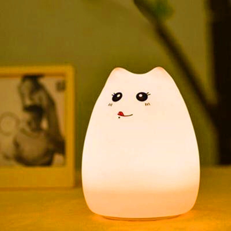 Veilleuse LED Chat Silicone Tactile - 7 Couleurs Rechargeable