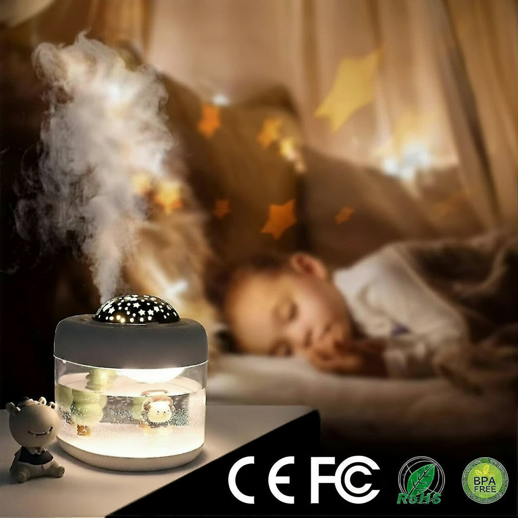 Humidificateur Relaxant 2-en-1 : Brume Apaisante & Projection de Lumière Douce - AstralLuminance