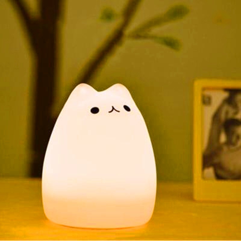 Veilleuse LED Chat Silicone Tactile - 7 Couleurs Rechargeable