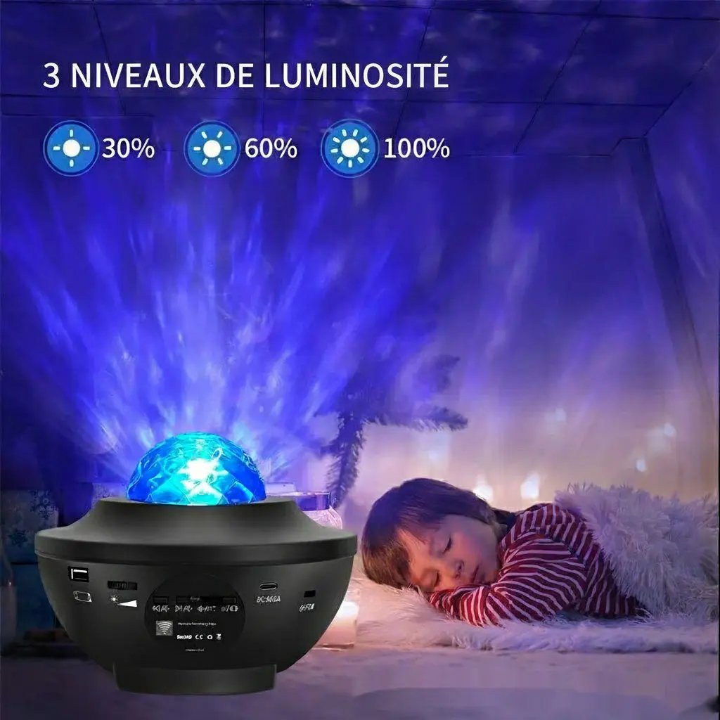 Lampe Anti-Stress 2-en-1 : Projection de Ciel Étoilé avec Ondulations Relaxantes de l’Eau - AstralLuminance