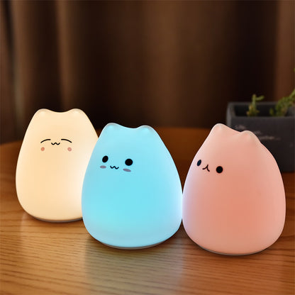 Veilleuse LED Chat Silicone Tactile - 7 Couleurs Rechargeable