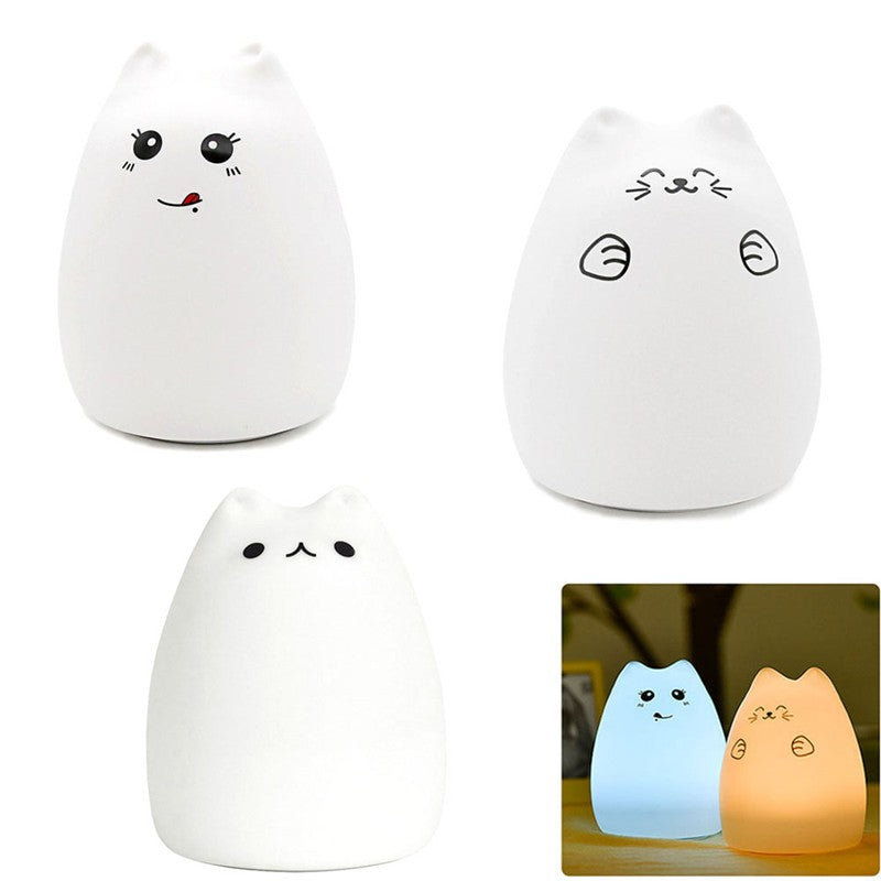 Veilleuse LED Chat Silicone Tactile - 7 Couleurs Rechargeable