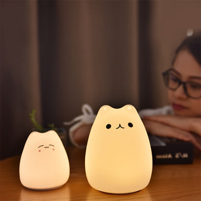 Veilleuse LED Chat Silicone Tactile - 7 Couleurs Rechargeable