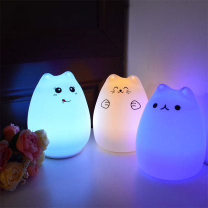 Veilleuse LED Chat Silicone Tactile - 7 Couleurs Rechargeable