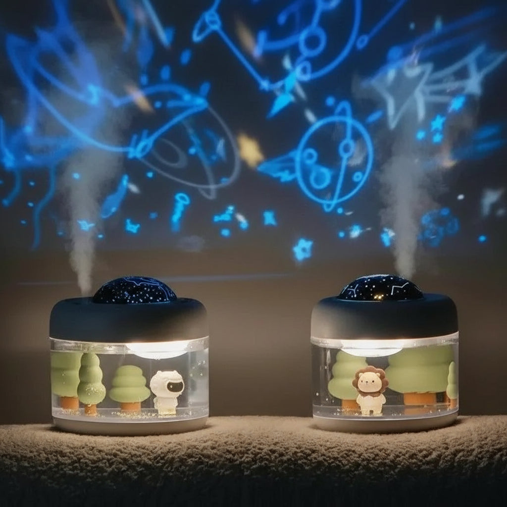 Humidificateur Relaxant 2-en-1 : Brume Apaisante & Projection de Lumière Douce - AstralLuminance
