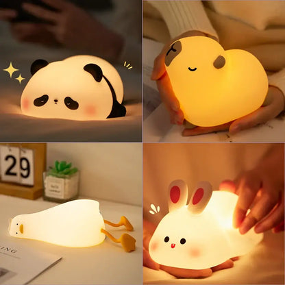 Veilleuse Animale en Silicone - Panda, Capybara, Axolotl ou Lapin - Lampe USB Rechargeable pour Enfants - AstralLuminance