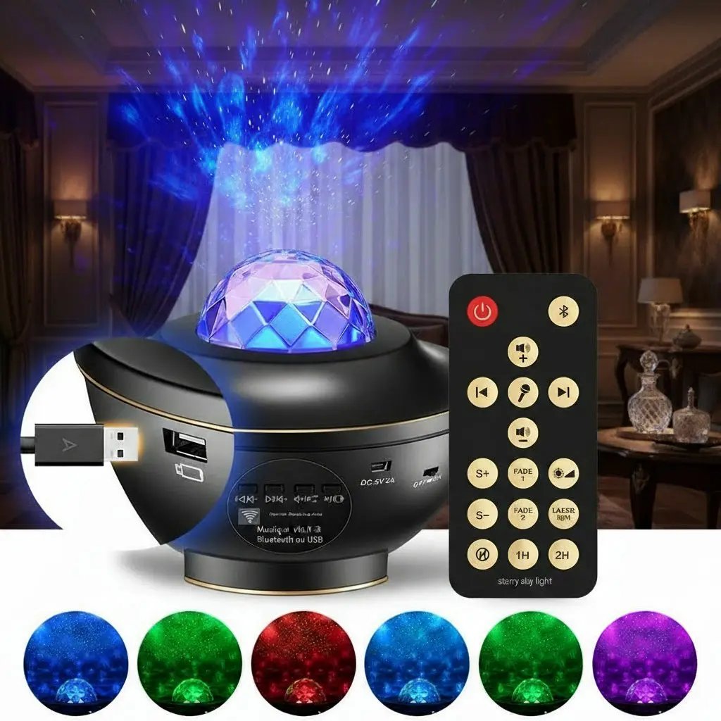 Lampe Anti-Stress 2-en-1 : Projection de Ciel Étoilé avec Ondulations Relaxantes de l’Eau - AstralLuminance