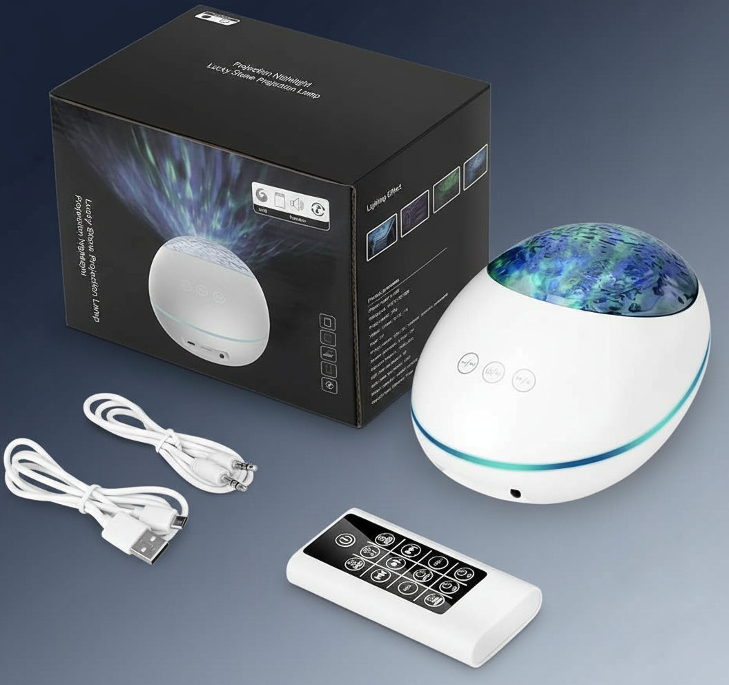 Projecteur Océan Relaxant 3-en-1 : Vagues Lumineuses, Veilleuse & Musique Bluetooth - AstralLuminance