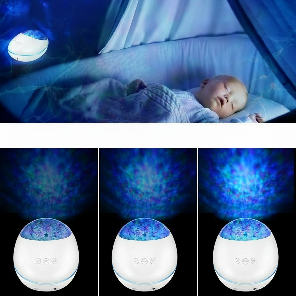 Projecteur Océan Relaxant 3-en-1 : Vagues Lumineuses, Veilleuse & Musique Bluetooth - AstralLuminance
