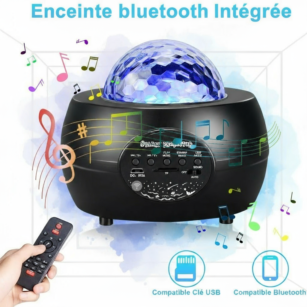 Projecteur Ciel Étoilé 3-en-1 : Veilleuse LED, Ambiance Magique & Haut-Parleur Bluetooth Sans Fil - AstralLuminance