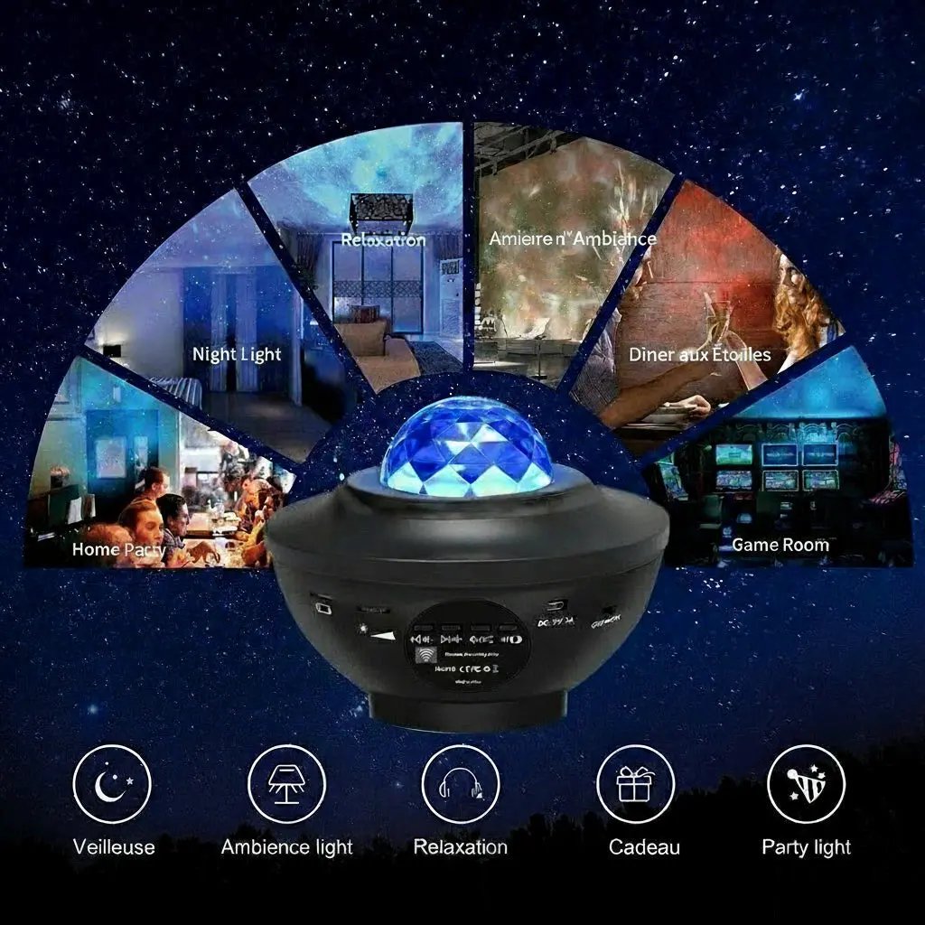 Lampe Anti-Stress 2-en-1 : Projection de Ciel Étoilé avec Ondulations Relaxantes de l’Eau - AstralLuminance