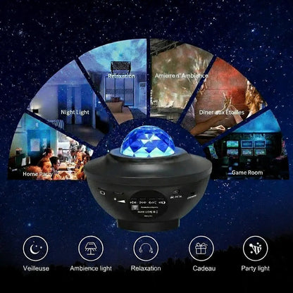 Lampe Anti-Stress 2-en-1 : Projection de Ciel Étoilé avec Ondulations Relaxantes de l’Eau - AstralLuminance