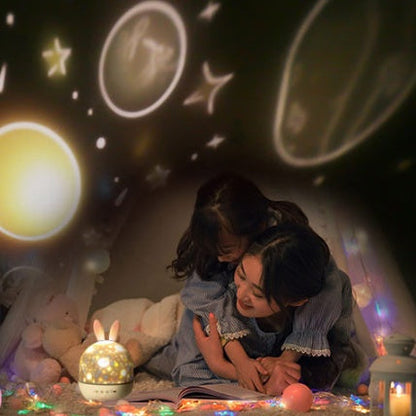 Lampe LED Rotative 4-en-1 : Projection Lumineuse Envoûtante, Boîte à Musique & Recharge USB - AstralLuminance