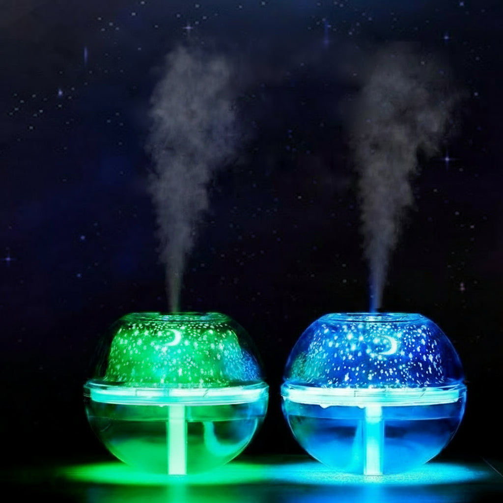 Lampe de Nuit Cristal USB 2-en-1 : Projection Magique & Humidificateur d’Air Apaisant - AstralLuminance